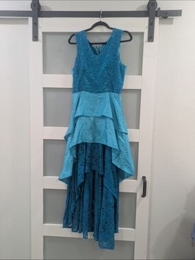 Teal Layered Lace High-Low Dress
